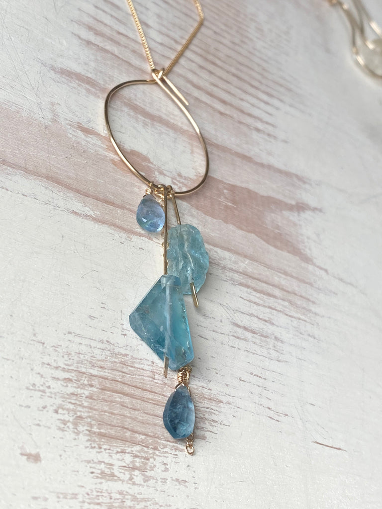 Aquamarine And Fluorite Charm Holder Necklace