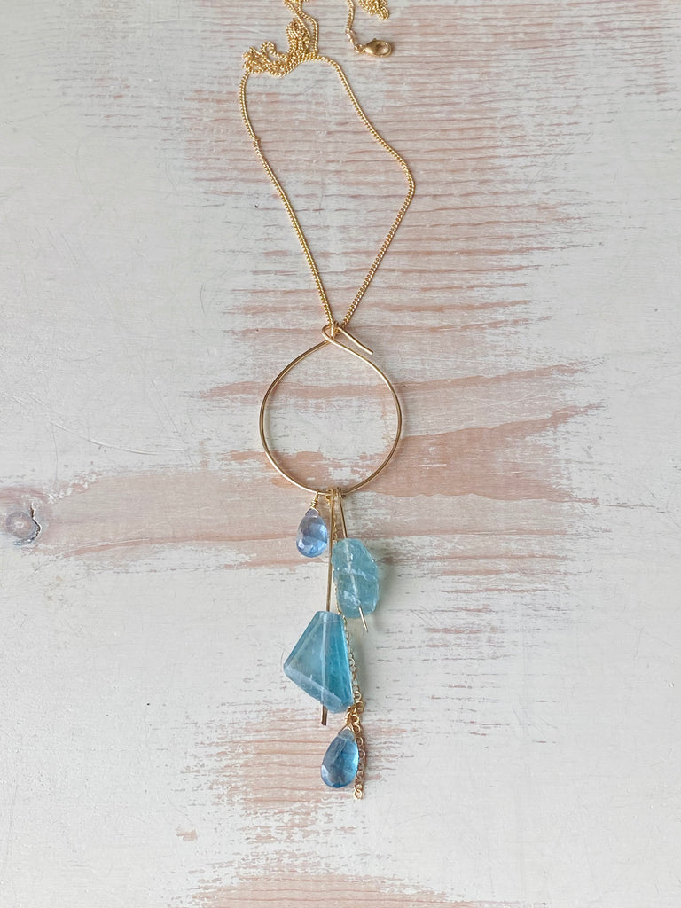 Aquamarine And Fluorite Charm Holder Necklace