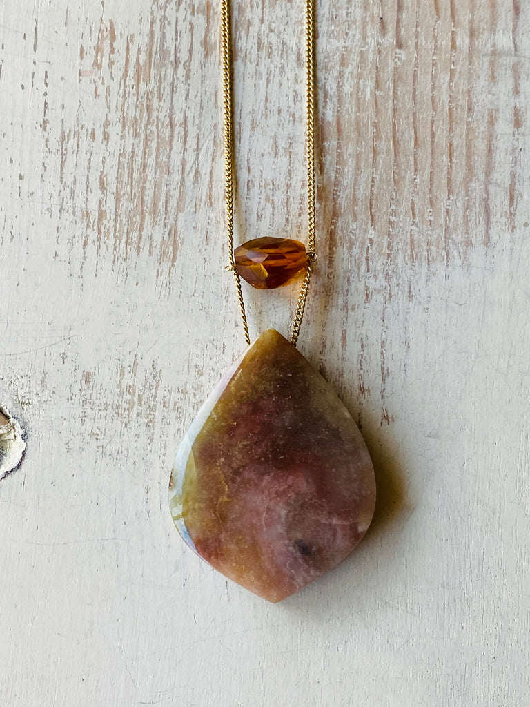 Opalized Wood with Citrine Accent Stone Necklace