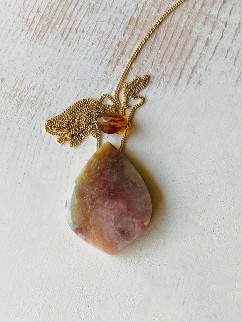 Opalized Wood with Citrine Accent Stone Necklace