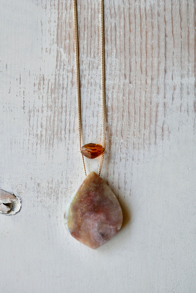 Opalized Wood with Citrine Accent Stone Necklace
