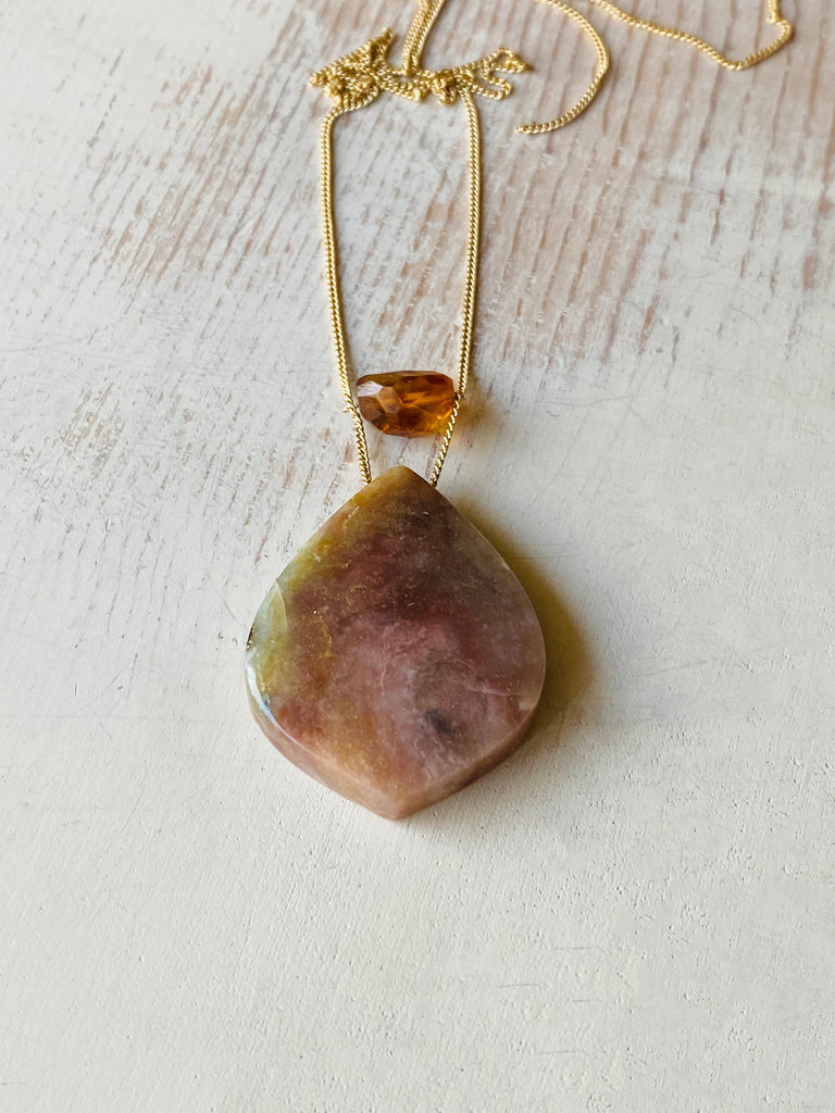 Opalized Wood with Citrine Accent Stone Necklace