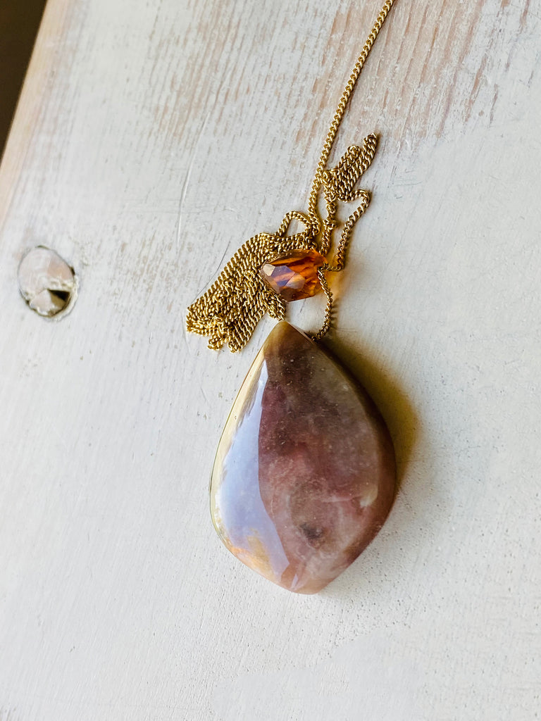 Opalized Wood with Citrine Accent Stone Necklace