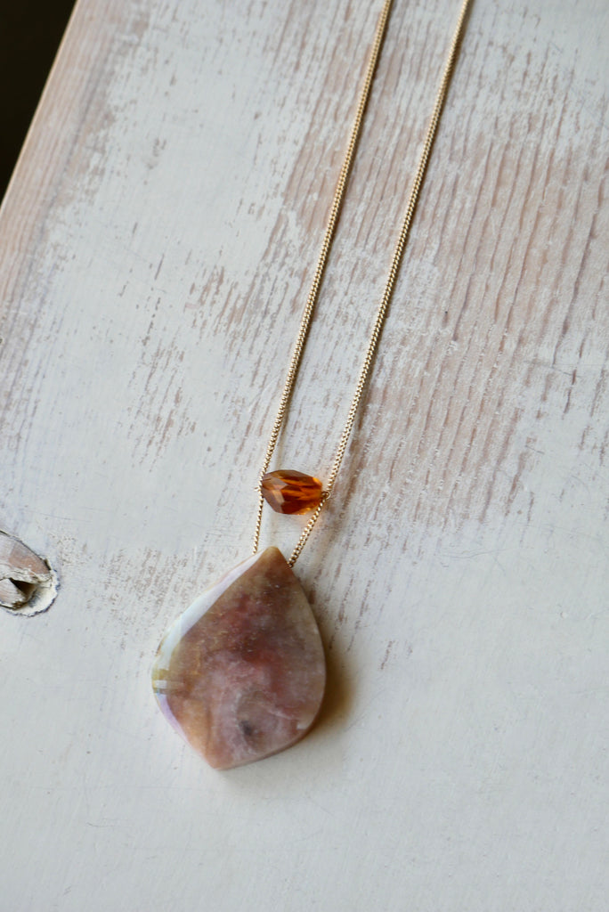 Opalized Wood with Citrine Accent Stone Necklace