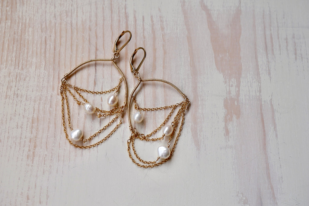 Pearly Lace Drape Earrings