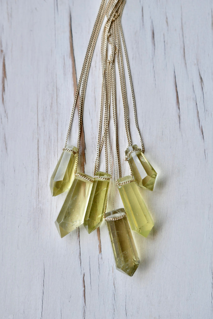 Lemon Quartz Point Pendant Necklace