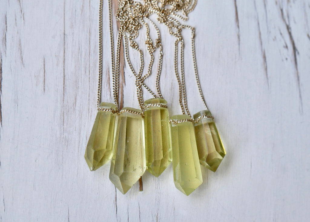 Lemon Quartz Point Pendant Necklace