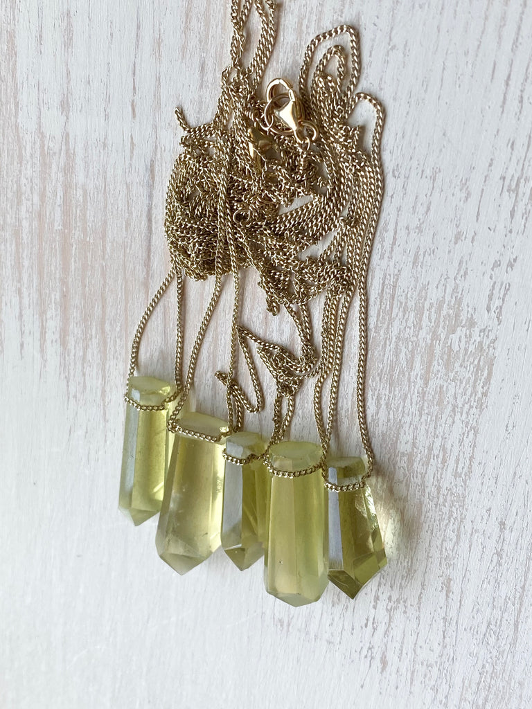 Lemon Quartz Point Pendant Necklace