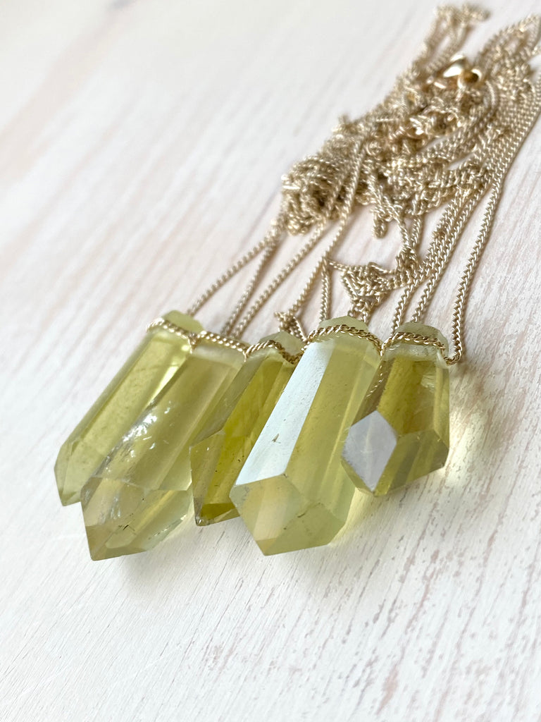 Lemon Quartz Point Pendant Necklace