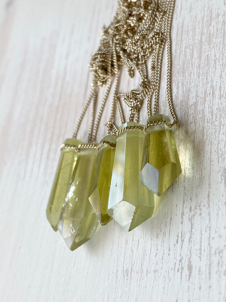 Lemon Quartz Point Pendant Necklace