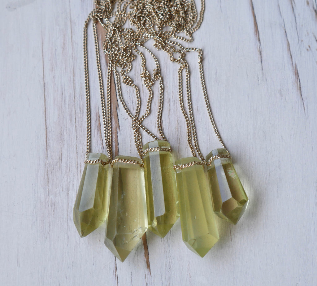 Lemon Quartz Point Pendant Necklace