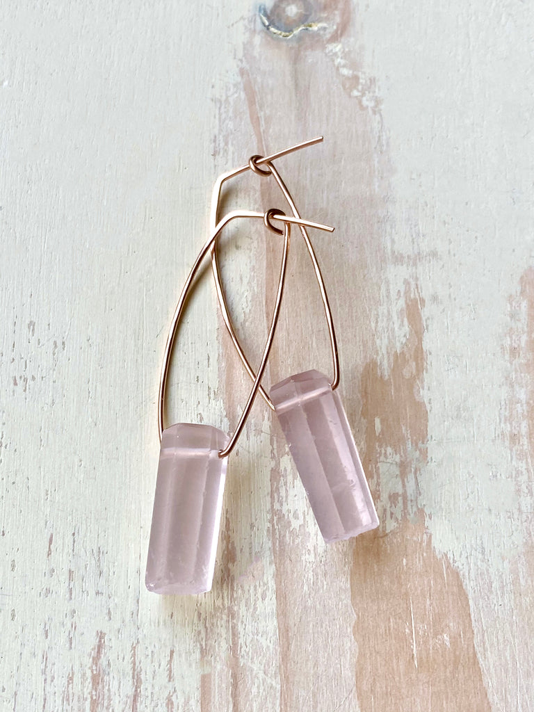 Rose Quartz Oblong Hoop