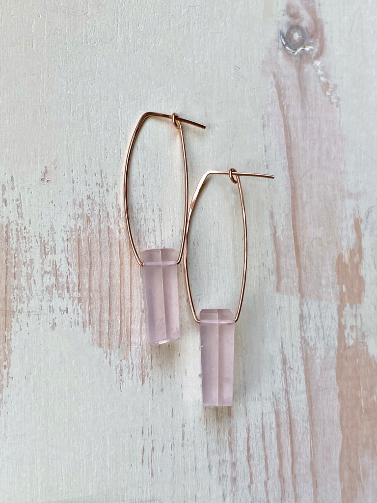 Rose Quartz Oblong Hoop