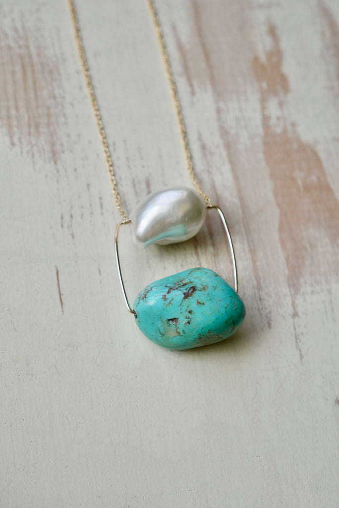 Turquoise Pearl Pendant Necklace