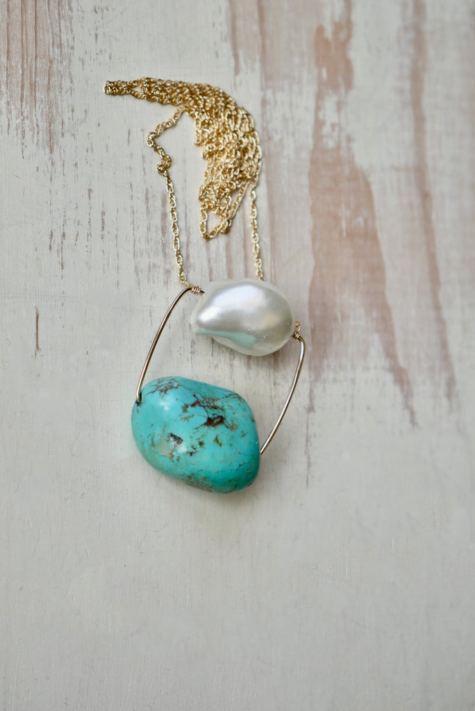 Turquoise Pearl Pendant Necklace