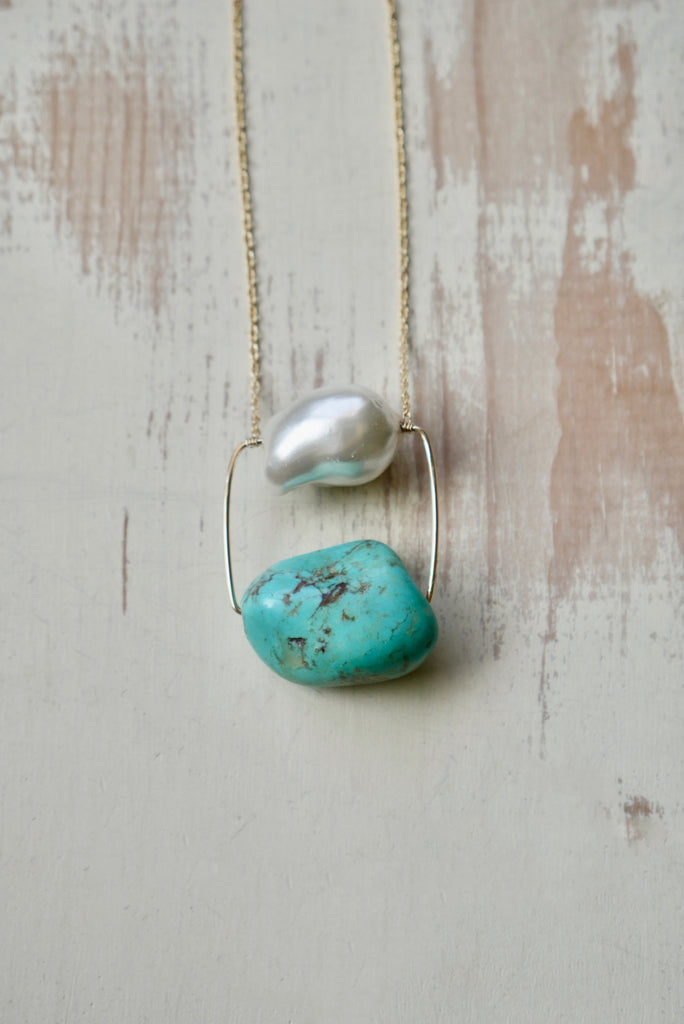 Turquoise Pearl Pendant Necklace
