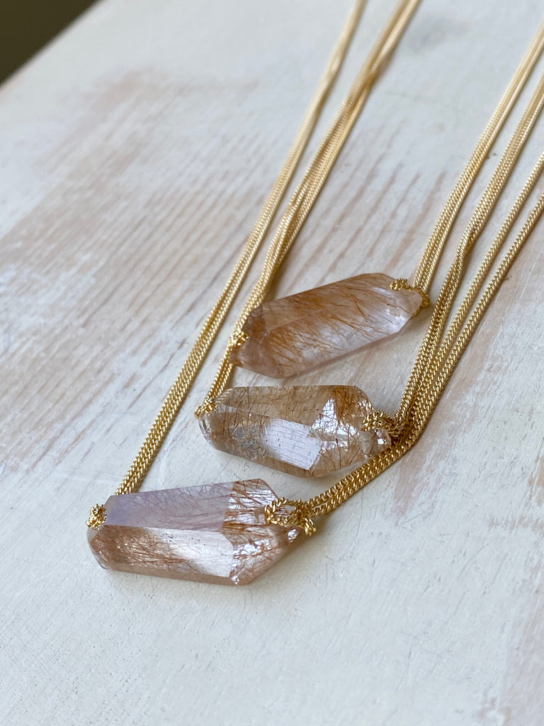 Copper Rutilated Quartz Bar Necklace