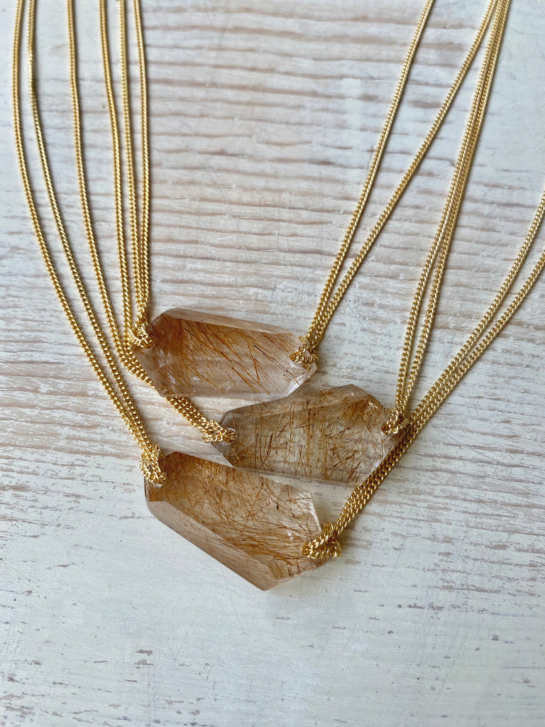 Copper Rutilated Quartz Bar Necklace