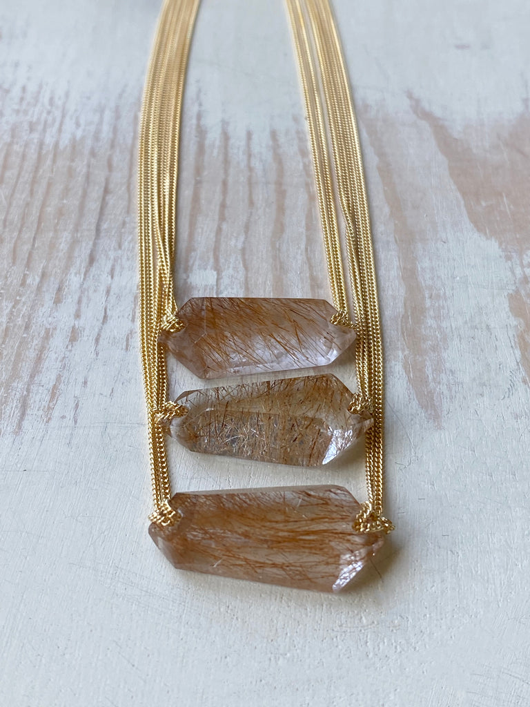 Copper Rutilated Quartz Bar Necklace