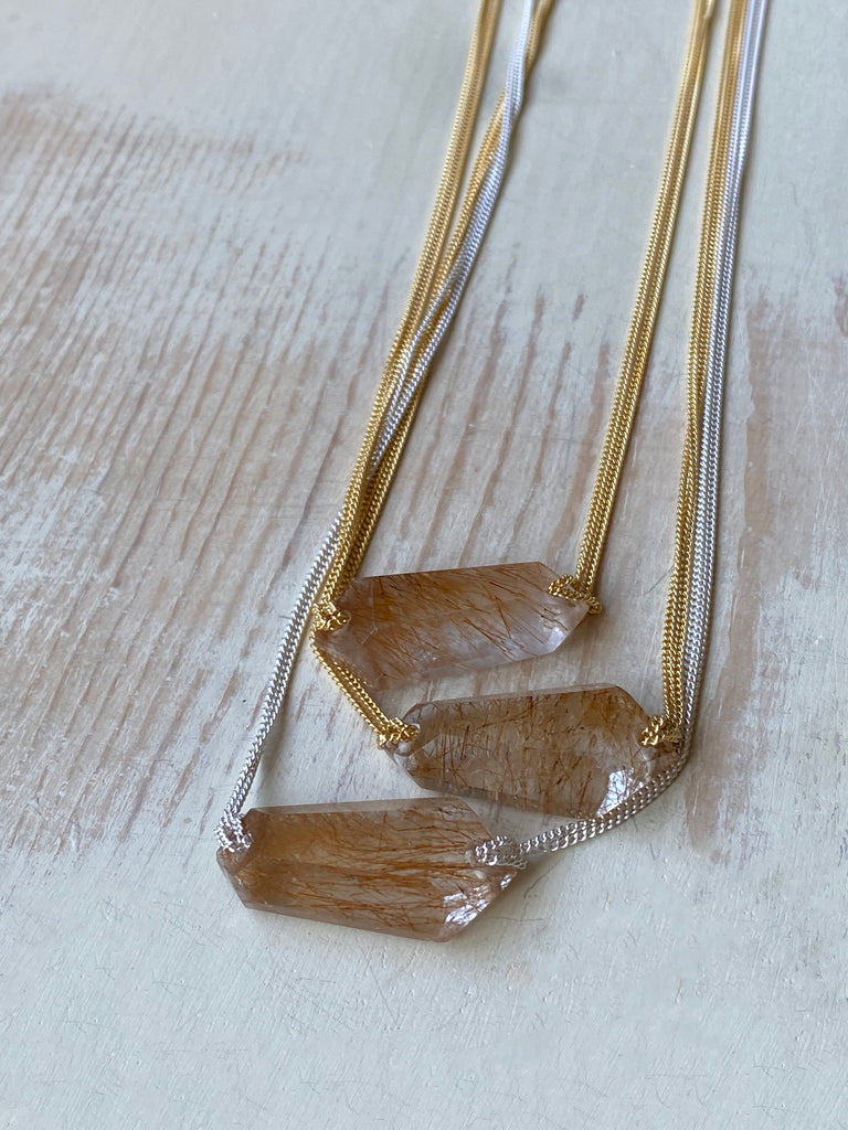Copper Rutilated Quartz Bar Necklace
