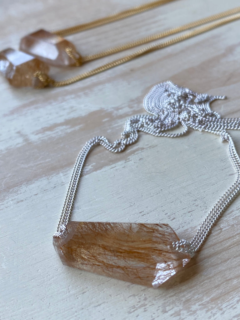 Copper Rutilated Quartz Bar Necklace