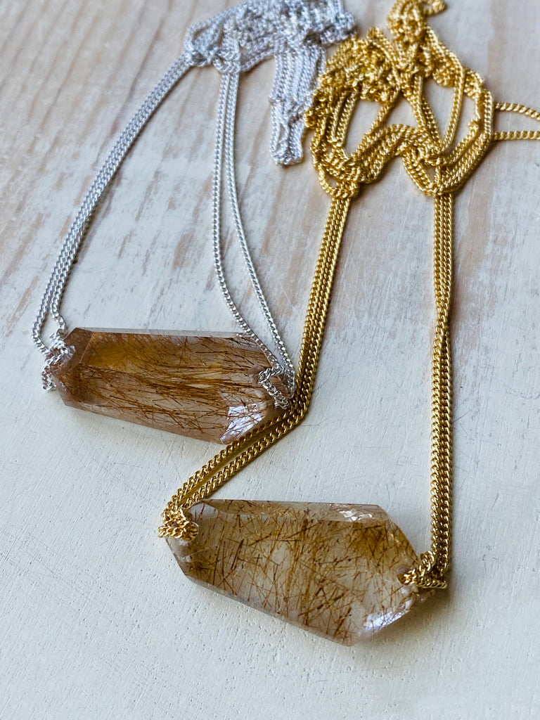 Copper Rutilated Quartz Bar Necklace
