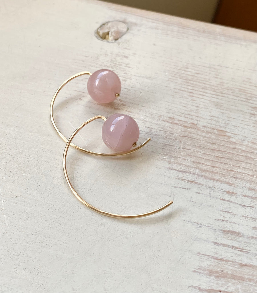 Rose Quartz Ball Hoops