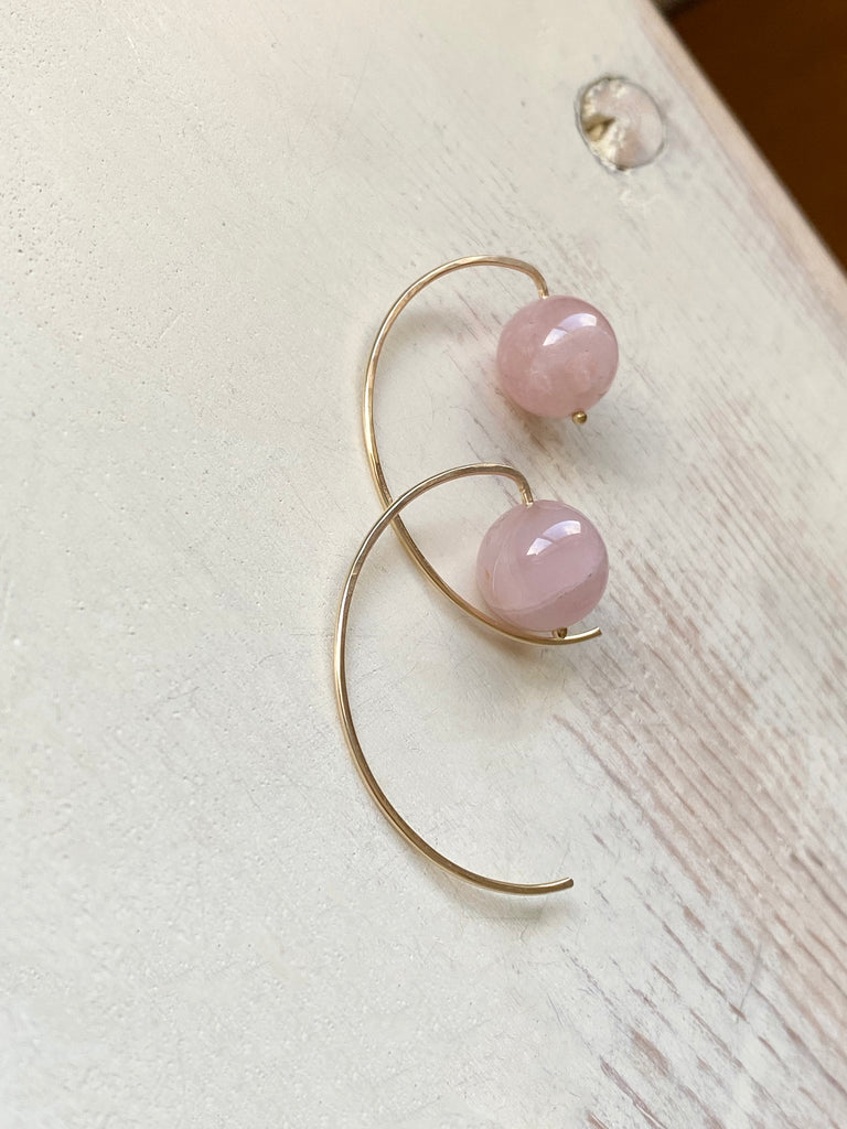 Rose Quartz Ball Hoops