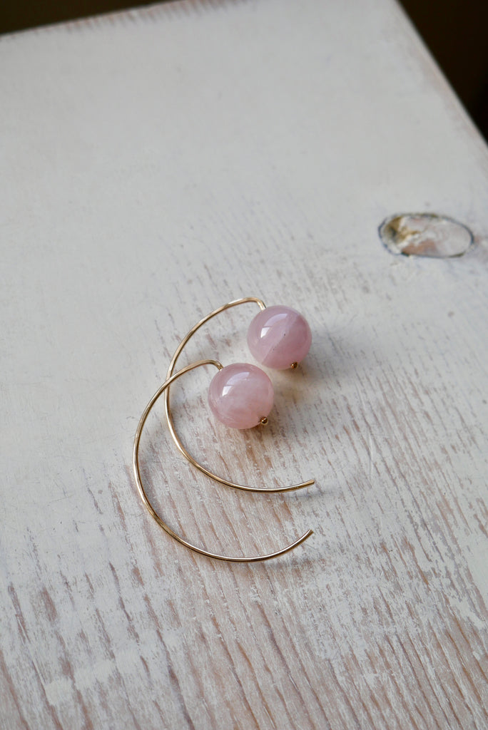 Rose Quartz Ball Hoops