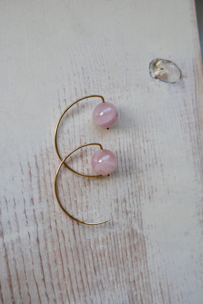 Rose Quartz Ball Hoops