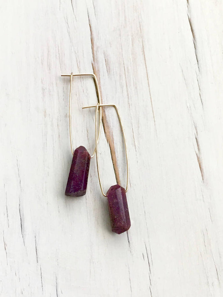 Raw Ruby Natural Oblong Hoops