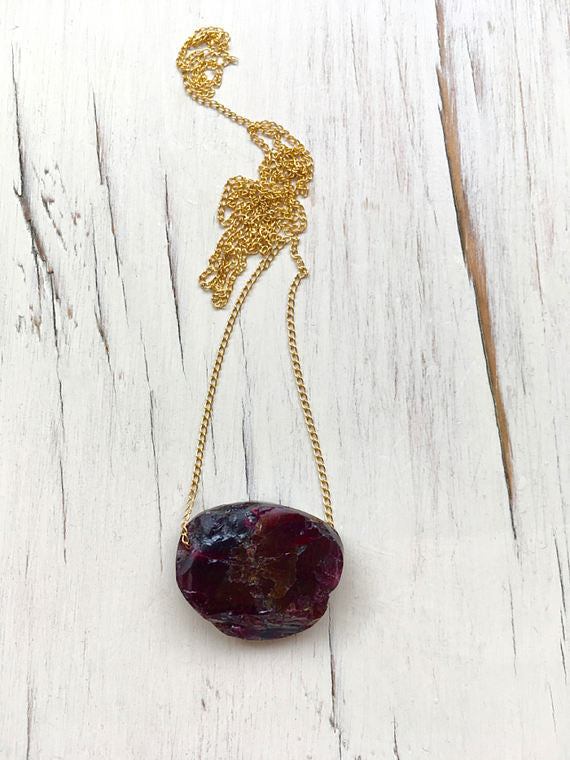Garnet Raw Slice Necklace