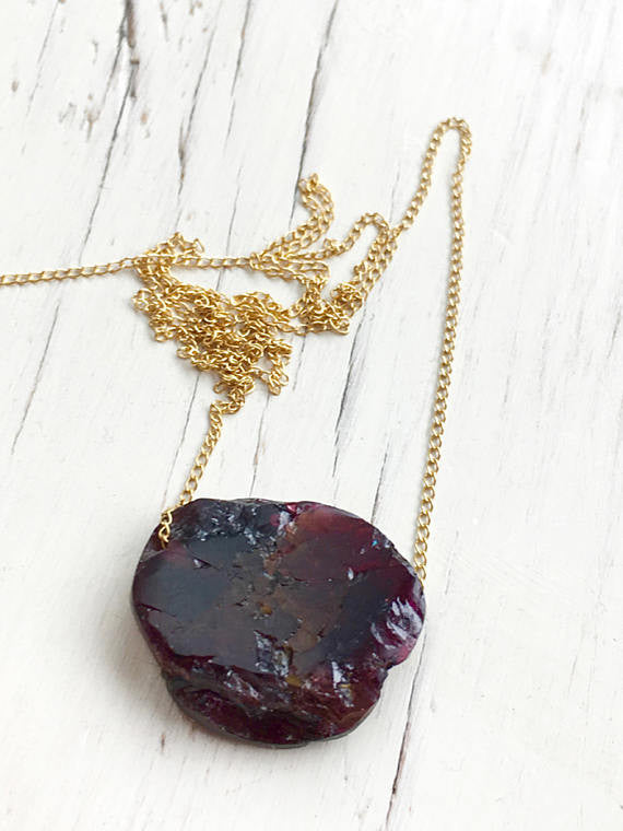 Garnet Raw Slice Necklace