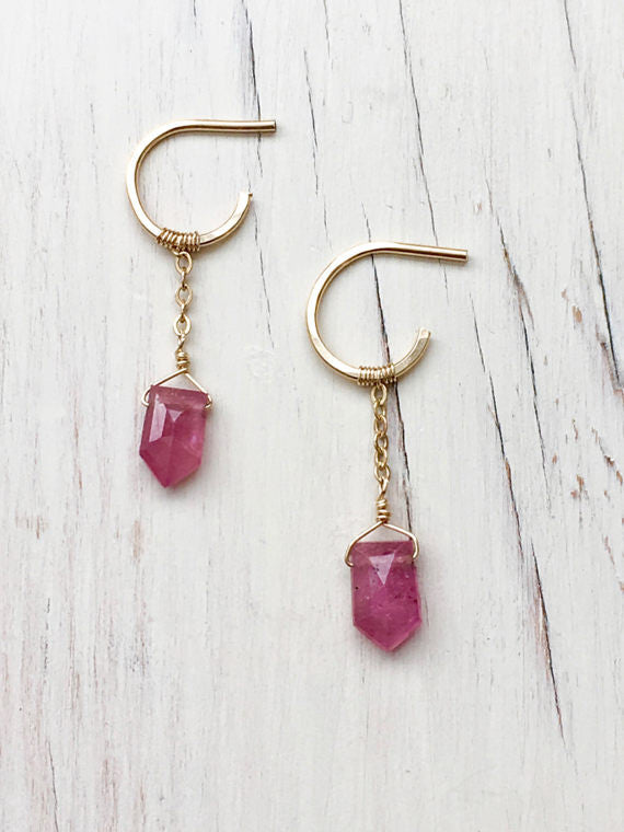 Pink Sapphire Baby Hoops