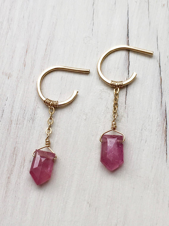 Pink Sapphire Baby Hoops