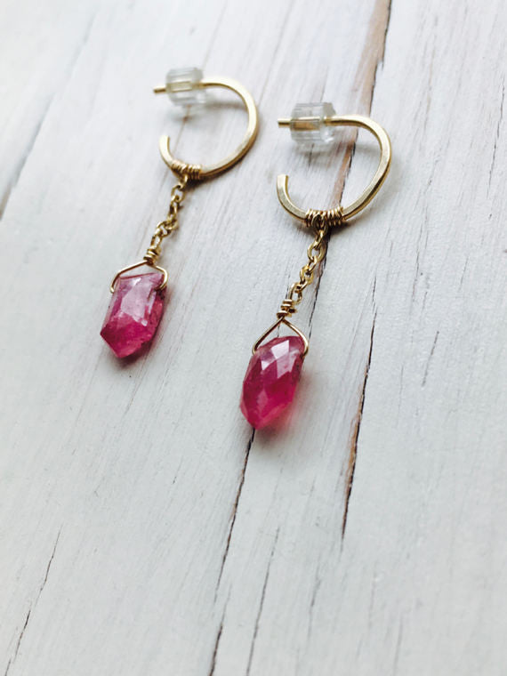 Pink Sapphire Baby Hoops