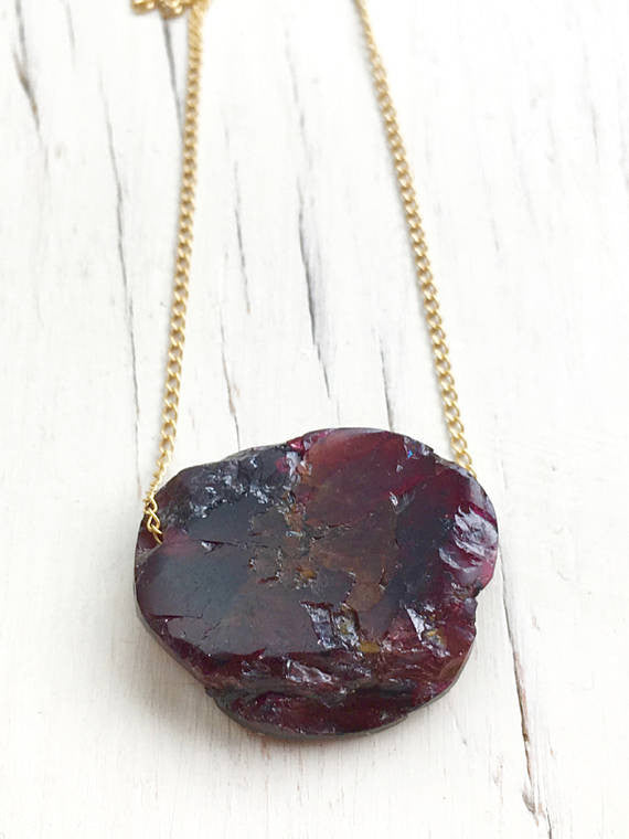 Garnet Raw Slice Necklace