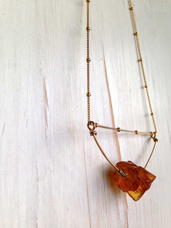 Citrine Raw Stone Pendant Necklace