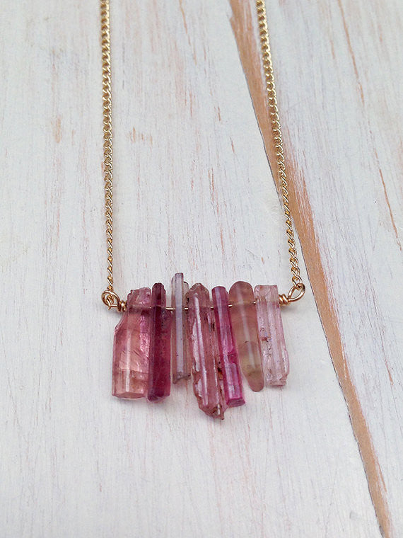 Pink Tourmaline Raw Shard Necklace