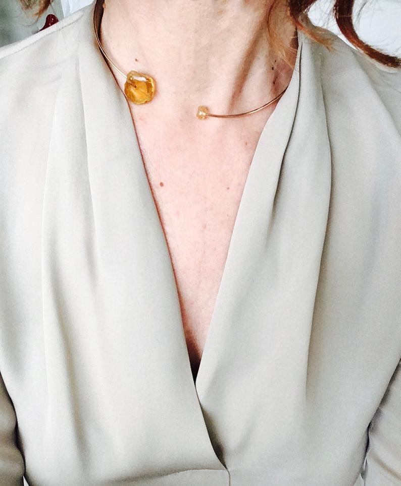 Citrine Choker Raw Gemstone Necklace