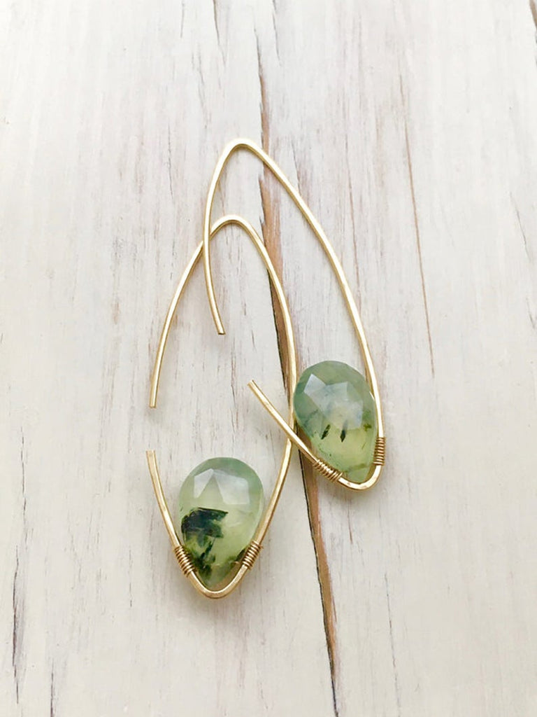Green Rutilated Quartz Tear Hoop