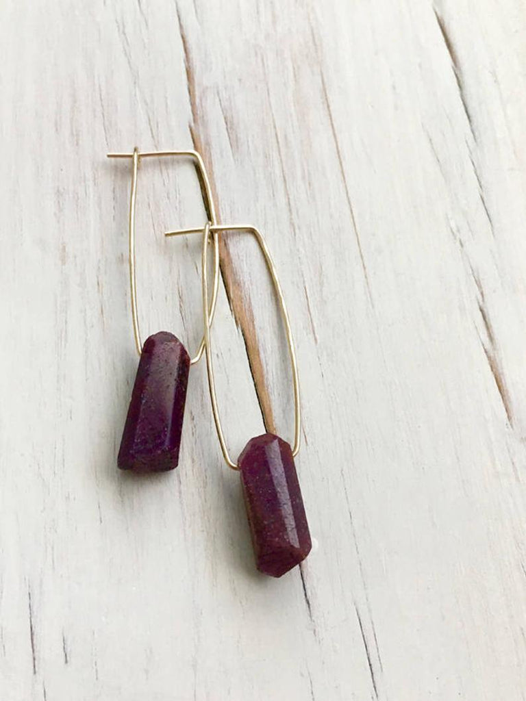 Raw Ruby Natural Oblong Hoops