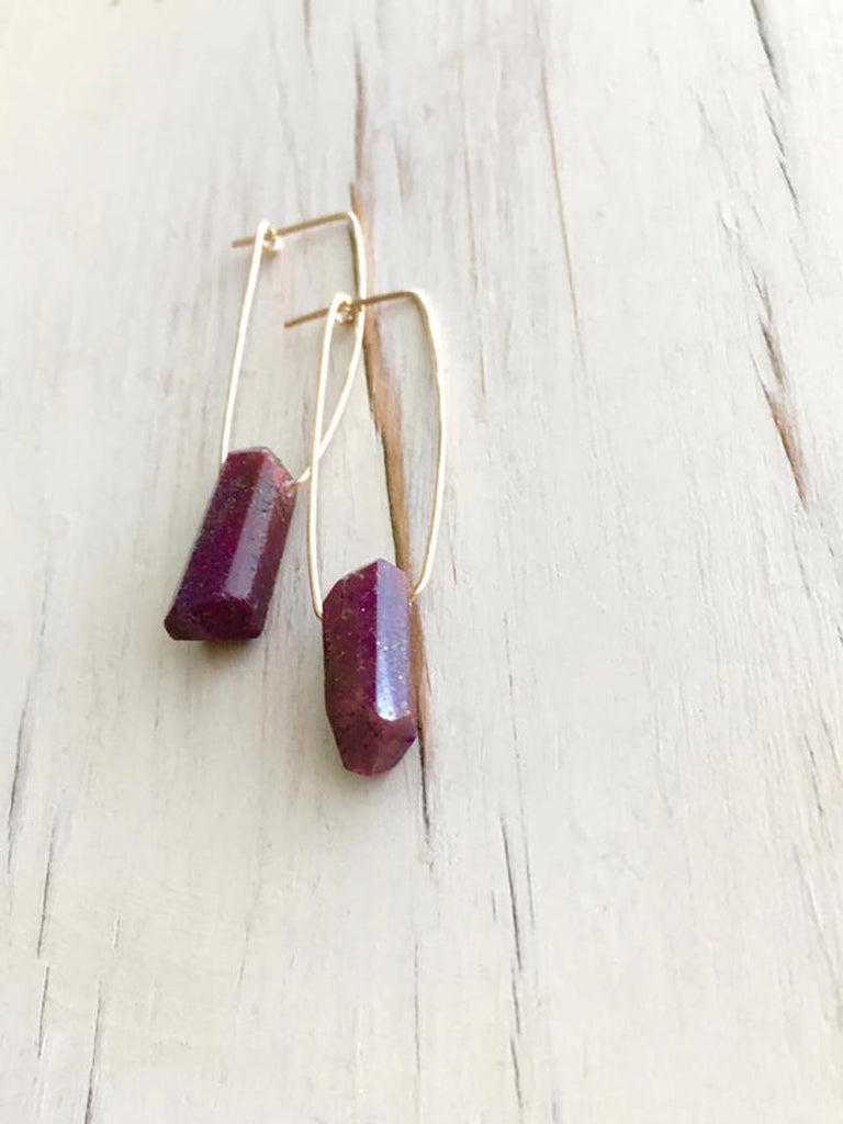 Raw Ruby Natural Oblong Hoops
