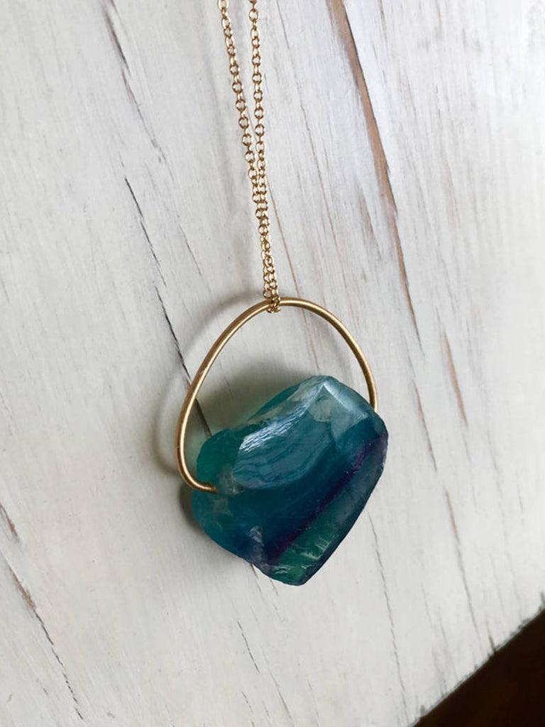 Raw Fluorite Pendant Necklace