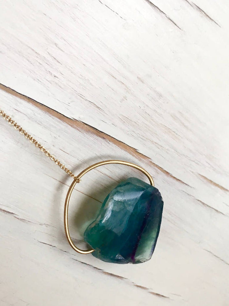 Raw Fluorite Pendant Necklace
