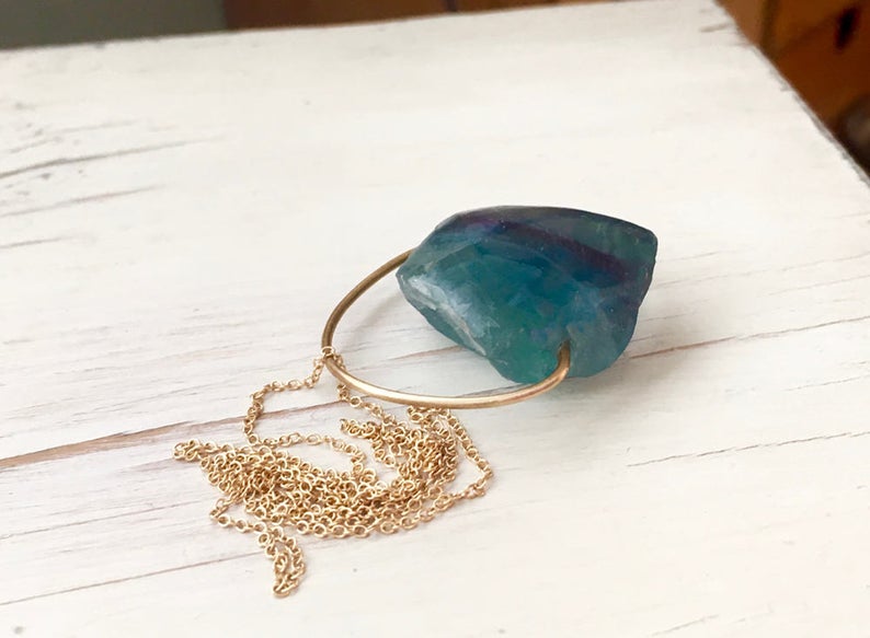 Raw Fluorite Pendant Necklace