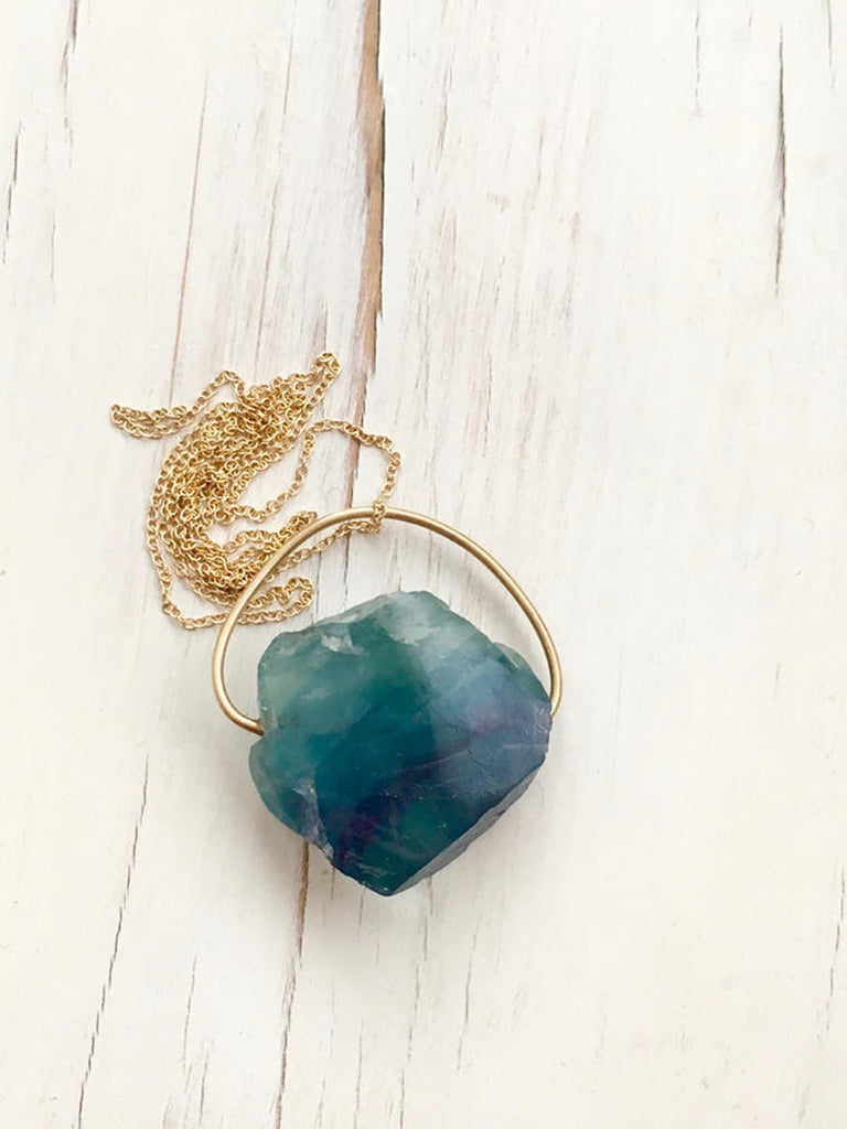 Raw Fluorite Pendant Necklace
