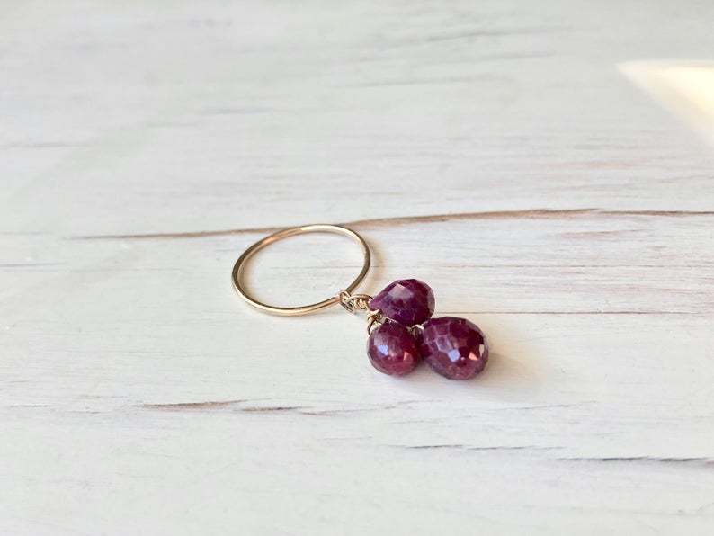 Ruby Teardrop Dangle Ring