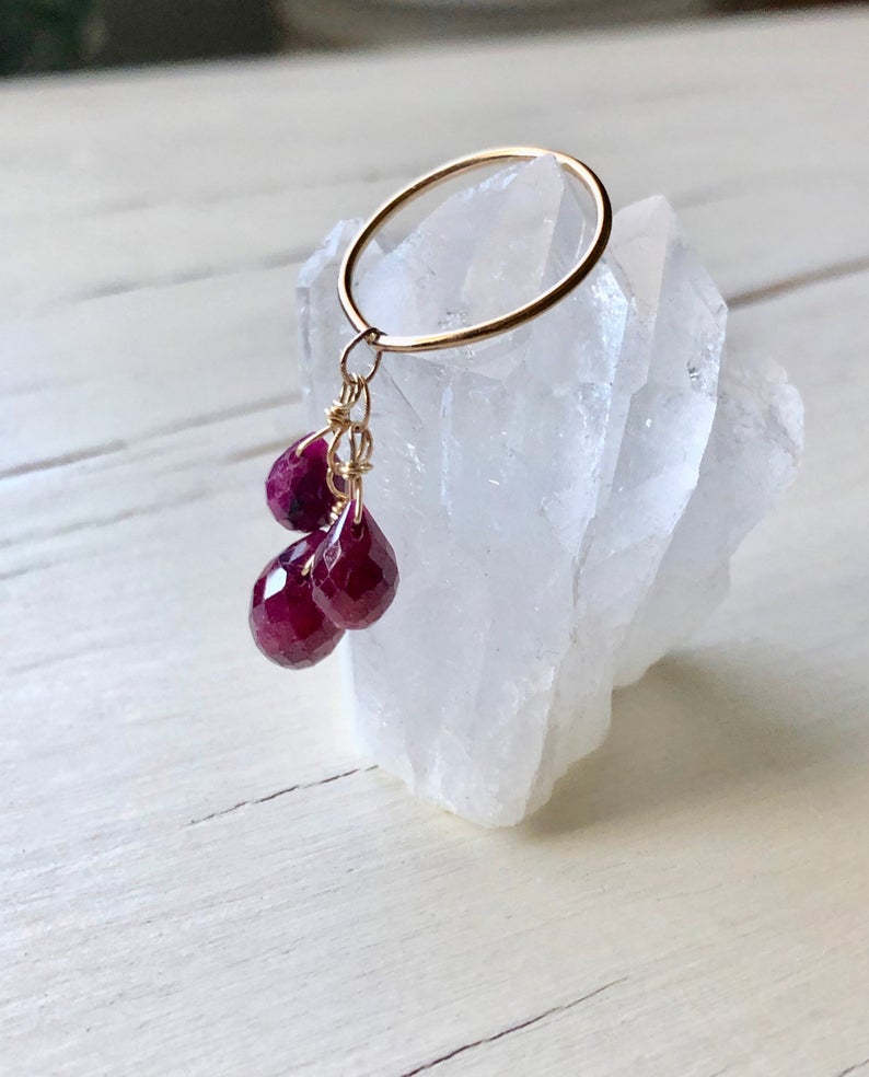 Ruby Teardrop Dangle Ring