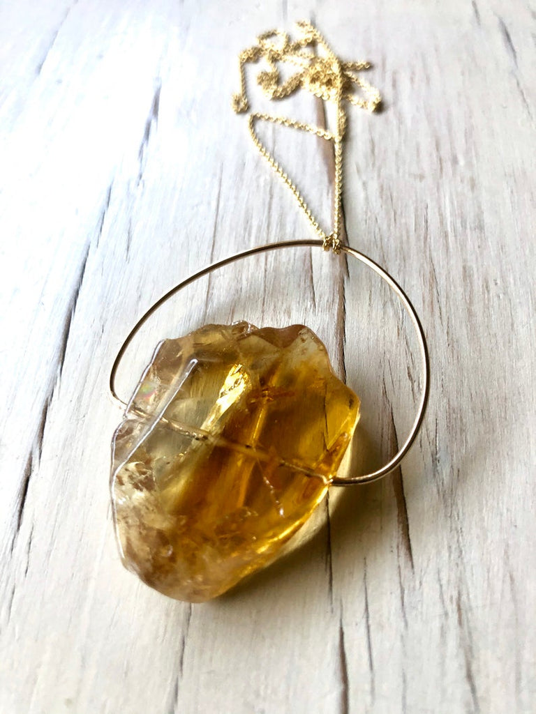 Raw Citrine Pendant Necklace